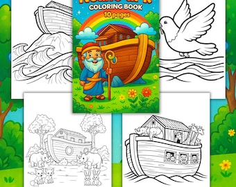 Dibujo para colorear del Arca de Noé: historia bíblica cristiana para imprimir, ideal para niños y para la escuela dominical.