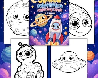 12 Outer Space Coloring Pages for Kids: Rocket, Planets, UFO, Sun & Moon Printable PDF