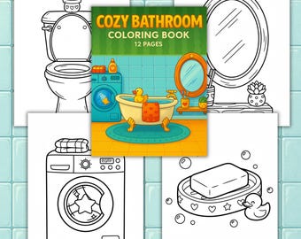 Cozy bathroom coloring book | Home interior printable coloring pages | Relaxing coloring for adults | Digital download