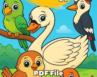 Printable bird coloring book | 14 adorable birds with faces printable | Coloring book for kids