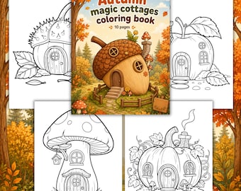 Gezellig herfstkleurboek voor volwassenen, fantasierijke herfsthuisjes, kleurplaten van herfstcottages
