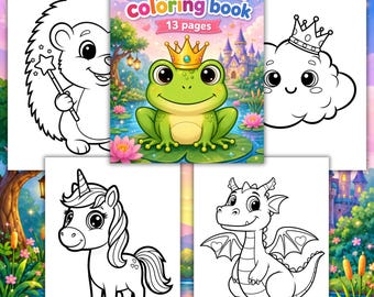 Fantasie kleurplaten voor kinderen, magisch kleurboek, eenhoorn, draak, tovenaar, stoere en makkelijke printbare PDF