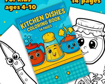 Malbuch mit Küchengeschirr | Ausmalbilder zum Ausdrucken | Digitaler Download von Küchenutensilien zum Ausmalen | Entspannendes Malbuch für Zuhause