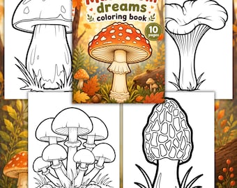 Mushroom Coloring Pages for Kids, Printable Fall Coloring Book, Woodland PDF
