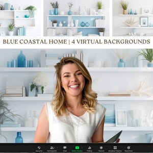 Coastal Modern Aesthetic, Zoom Home Office Background, Professional Virtual Background for Video Conferences, Work from Home Meeting