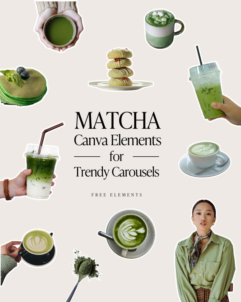130+ Matcha Elements, Viral Social Media Posts, Trendy Carousels Canva ...