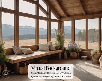 Virtueller Hintergrund gemütliche Hütte, Bücherregal Hintergrund, Virtueller Hintergrund, Zoom-Hintergrund Vintage Bücherregal, modernes Bauernhaus Home Office