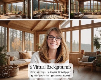 Virtueller Hintergrund gemütliche Hütte, Bücherregal Hintergrund, Virtueller Hintergrund, Zoom-Hintergrund Vintage Bücherregal, modernes Bauernhaus Home Office