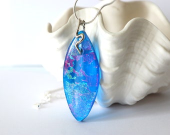 Beach Wedding Jewelry Dichroic Fused Glass Pendant Necklace