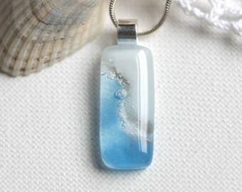 Beach Jewelry Dichroic Fused Glass Pendant Necklace