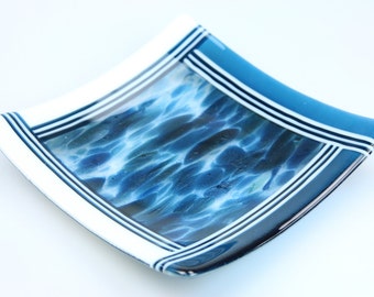 Fused Glass Serving Dish Plate Platter Dish Table Art Artglass D-0096