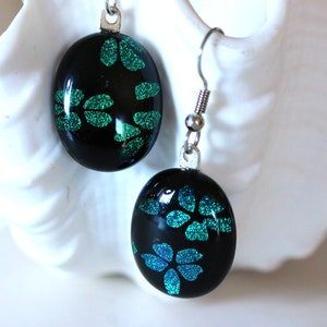 Elle Rose Gold Drop Earrings in Dichroic Glass main image 1