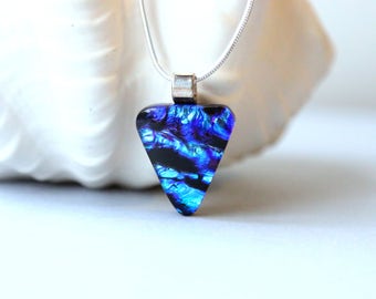 Necklace Pendant in Blue Green Dichroic Fused Glass 001268, GetGlassy