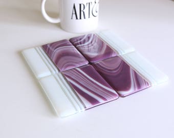 Purple Swirls Fused Glass Coasters , Home Decor Housewares Set of 4  Fused Glass Art  Hostess Gift  Home Decor, GetGlassy