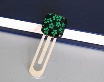 Green Flowers Blue Book Mark Dichoric Glass, Gift, Book, Book Accessories