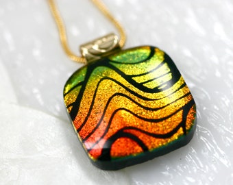 Hot Swirl Dichroic Fused Glass Pendant Necklace Glass Jewelry by GetGlassy 01042