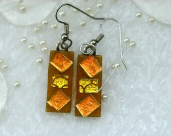 Amber Drop Fused Glass Earrings E-0141, GetGlassy