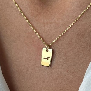 Sterling Silver Eagle Necklace: 18k Gold Plated Tag Pendant