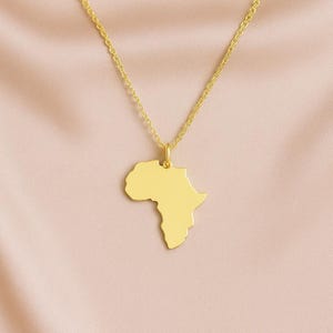 Sterling Silver Africa Map Necklace: 18k Gold Plated Pendant