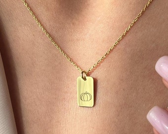 Gold Plated Pumpkin Necklace • Sterling Silver Tag Pendant