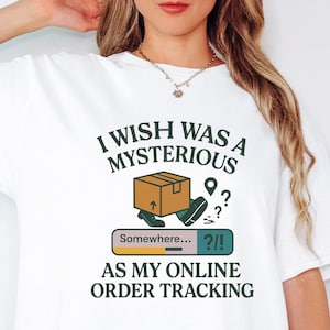 オンライン注文追跡シャツ – 面白い配送ミステリーTシャツ – レトロな配送ユーモアギフト – 「私の荷物はどこ？」Tシャツ