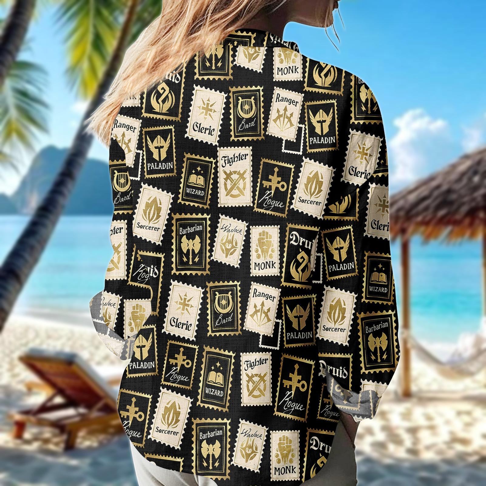 Discover Women’s RPG Class Blouse Shirt, Fantasy Roleplay Button Top, Gamer Fashion Top, RPG Fan Gift
