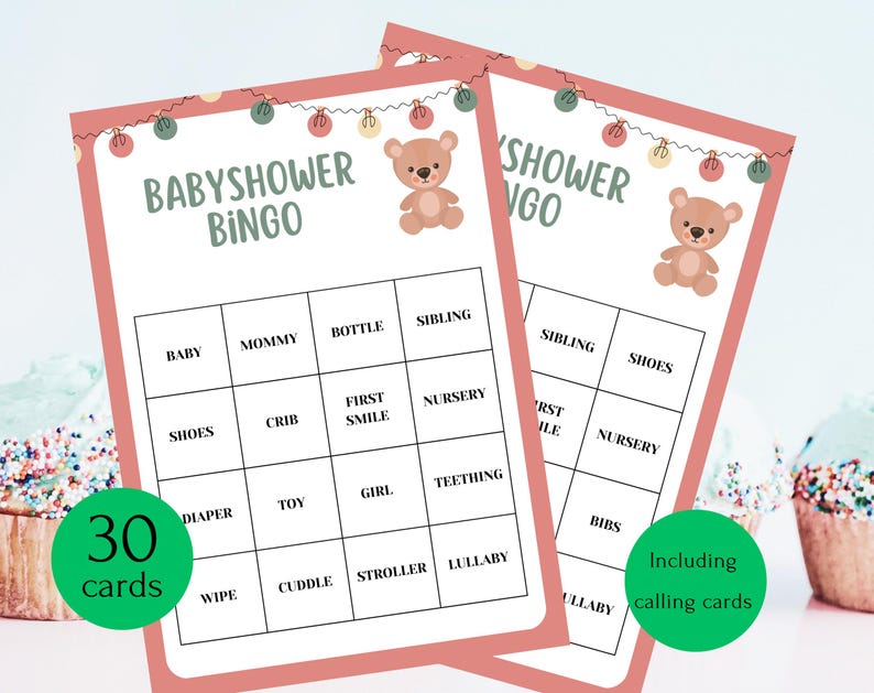 Baby Bingo Printable Bear Pink Girl Baby Shower Activity Teddy ...