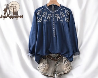 Tops de manga larga para mujer/blusa vaquera suelta/ropa exterior elegante
