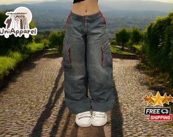 Damen Baggy Denim Jeans | Lässige High-Waist Hose mit Taschen | Stilvolle übergroße Loose-Fit-Böden | Weitbein-Streetwear-Mode