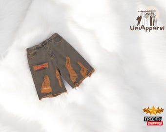 Oversized Ripped Denim Shorts | Unisex Wide-Leg Cropped Style | Vintage Loose Fit Fashion | Summer Streetwear Aesthetic Design