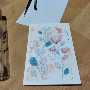 Carte de vœux - lot de 2 cartes Print A6 - Fleurs et origamis