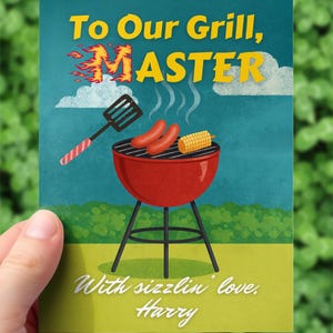 Postales artísticas de Grill Master, invitaciones para barbacoa, decoración de cocina, regalo para amantes de la parrilla, tarjetas de notas únicas