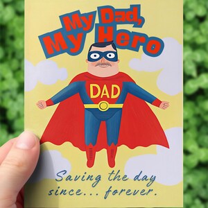 My Dad, My Hero - Kunst Postkarten | Einzigartiges Vatertagsgeschenk, Superhelden-Vater-Design, Grußkarten, Kunst-Briefpapier, Inspirational