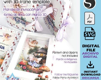 Book-shaped invitation card with 3D frame and shaker – creative template | SVG, PDF, Studio