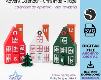 Advent Calendar Christmas Village | Christmas Countdown Box Template | Digital Cut Files for Cricut and Silhouette