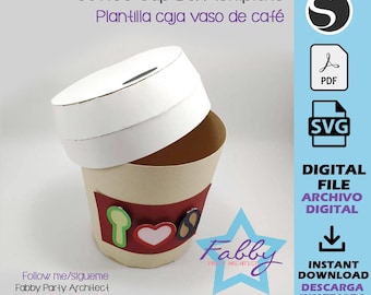 Coffee Cup Box SVG – Favor Box Template with Lid | Cricut and Silhouette Studio Digital File | Coffee Gift Packaging PDF