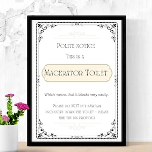 Macerator toilet sign - do not flush sanitary items