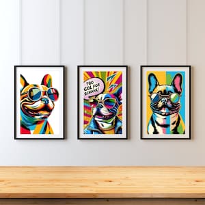 French Bulldog Art Prints | Adorable Frenchies with Sunglasses | Dog Lover Gift,Playful French Bulldogs Decor