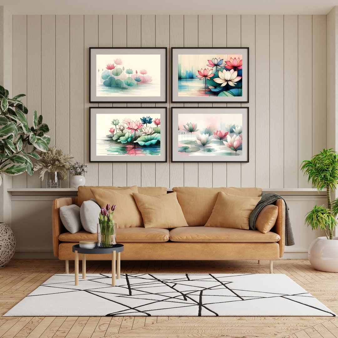 Water Lotus Flower Watercolor Painting Set of 4 | Digital Download ...