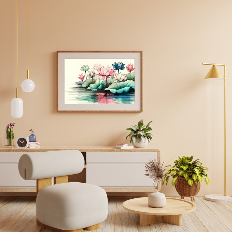 Water Lotus Flower Watercolor Painting Set of 4 | Digital Download ...