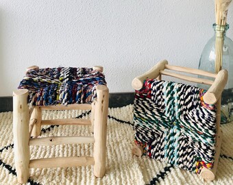 Tabouret boucherouite - Tabouret marocain coloré - Tabouret artisanal - tabouret boheme