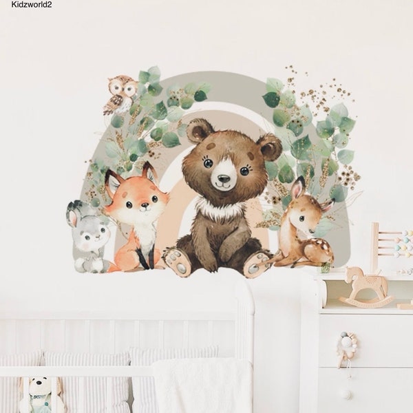 Stickers muraux animaux jungle forêt dessin animé • papier peint décalcomanie • autocollant mural enfant bébé chambre salon salle de jeu