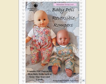 Patrón de costura PDF para mameluco de muñeca: mono reversible para muñecas de 30 cm, incluido Corolle