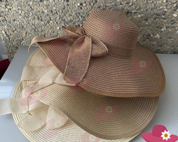 Beach Straw Sun Hat, Wide Brim Summer Hat, Foldable Beach Roll Up Soft Beach Hat, Honeymoon, Bridesmaid Gift, Customizable, Personalized