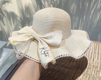 Cappello da spiaggia con testo ricamato personalizzato, cappello da sole per addio al nubilato con nome personalizzato, bomboniere per addio al nubilato in spiaggia