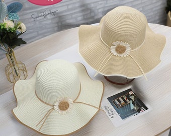 Chapeau de paille à bord large pour femmes Daisy - Parfait pour la plage, l'été et les vacances, chapeau d'été pliable et élégant, chapeau de soleil pliable