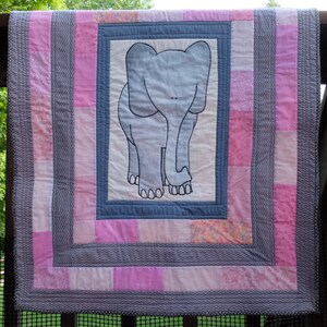 Elephant Quilt in Pink and Gray by MadeMarion image 2