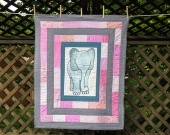 Elephant Quilt in Pink and Gray by MadeMarion