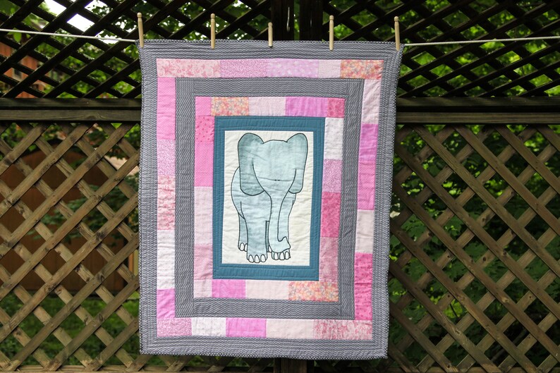 Elephant Quilt in Pink and Gray by MadeMarion image 1