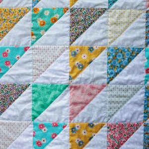 Soft Pastel Colored Floral Print Triangle Quilt by MadeMarion image 2